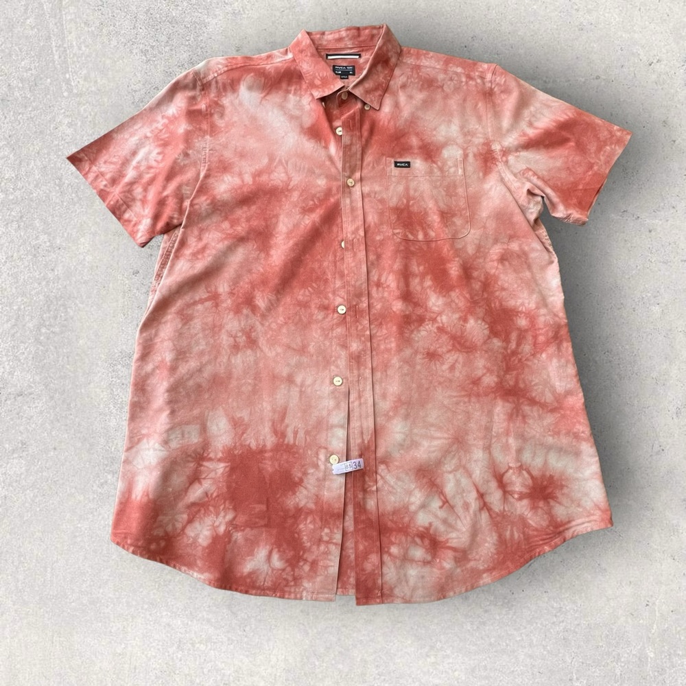 RVCA Red Tie Die Collared Short Sleeve Shirt